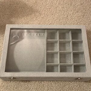 Elegant Gray Velvet Jewelry Display Case with Glass Lid
NWOT